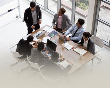 Group of workers in an office meeting